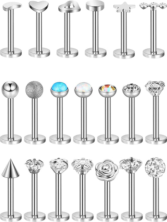 20 Pieces Body Piercing Jewelry Tragus Bars Nose Studs Labret Bars Crystal Style Ball, 20 Styles, 16 Gauge Apparel & Accessories > Jewelry > Body Jewelry Sumind