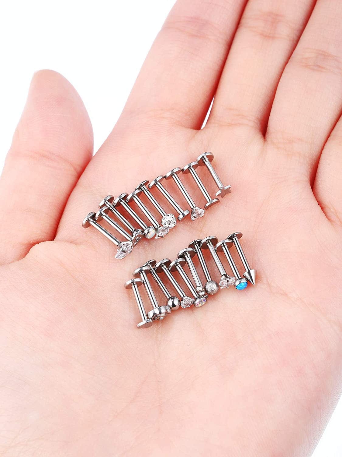 20 Pieces Body Piercing Jewelry Tragus Bars Nose Studs Labret Bars Crystal Style Ball, 20 Styles, 16 Gauge Apparel & Accessories > Jewelry > Body Jewelry Sumind