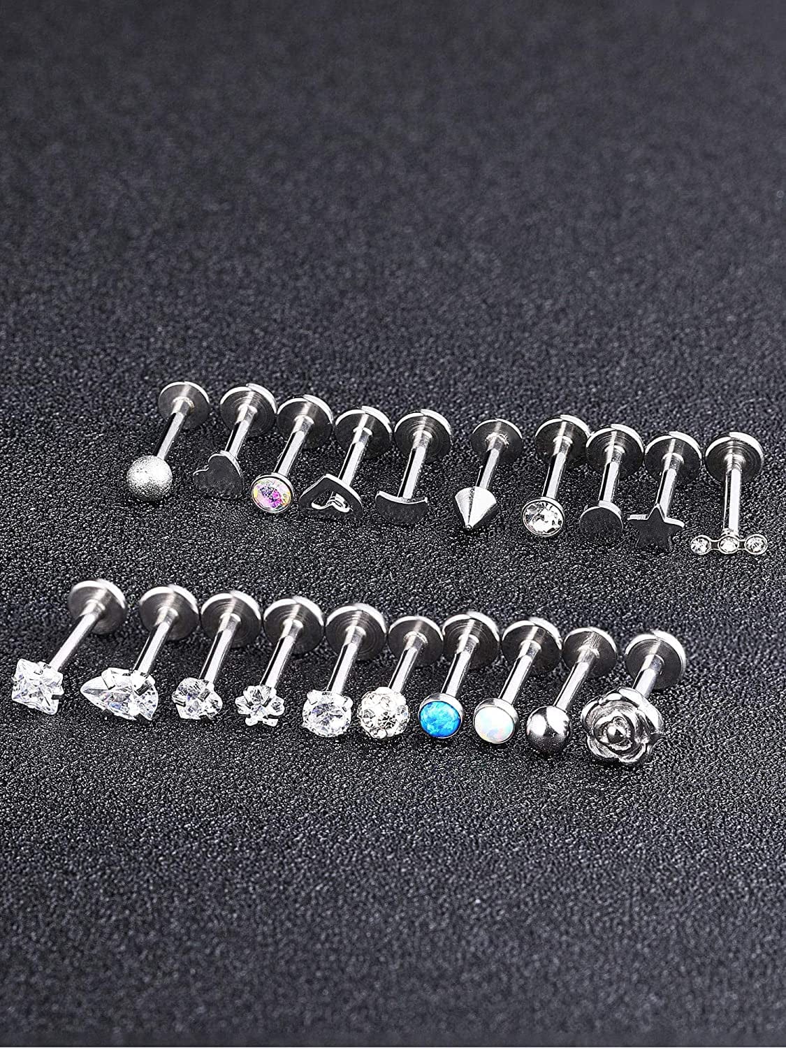 20 Pieces Body Piercing Jewelry Tragus Bars Nose Studs Labret Bars Crystal Style Ball, 20 Styles, 16 Gauge Apparel & Accessories > Jewelry > Body Jewelry Sumind