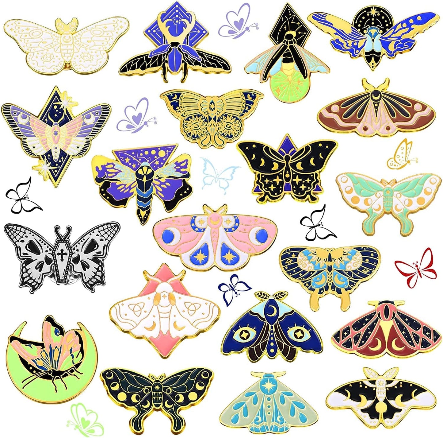 20 Pieces Butterfly Enamel Pins Set Horror Butterfly Enamel Lapel Pins Cool Steampunk Butterfly Brooches Pins Assorted Badges Pins Animal Pins Christmas Gifts for Backpack Hats Clothes