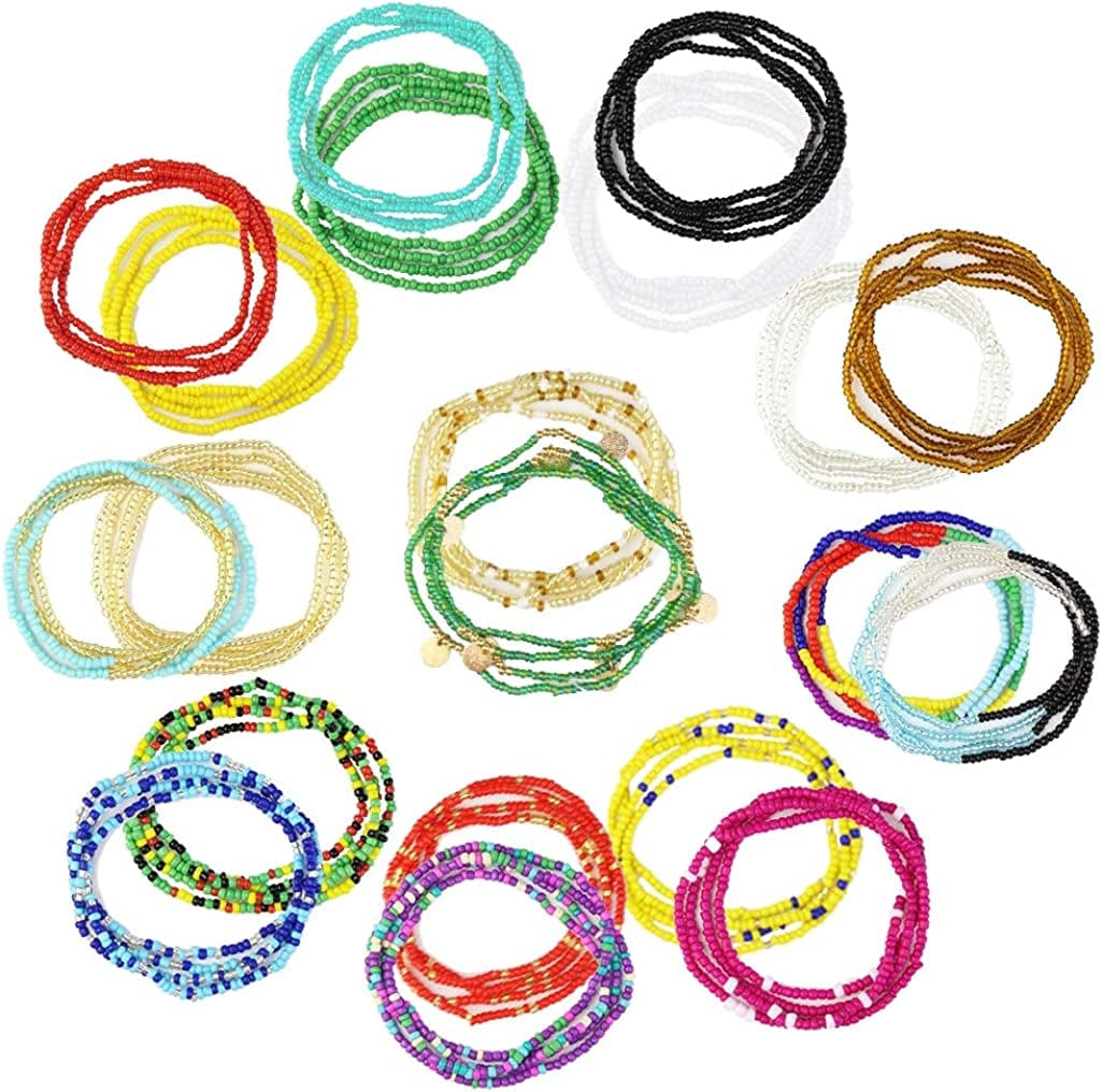 20 Pieces Elastic Waist Beads Body Chains Summer Jewelry Beads Chains African Waist Beads for Women Colorful Waist Belly Beads Chain Waist Beads Body Necklace Bracelet for Women Girls Weight Loss Apparel & Accessories > Jewelry > Body Jewelry mifengda
