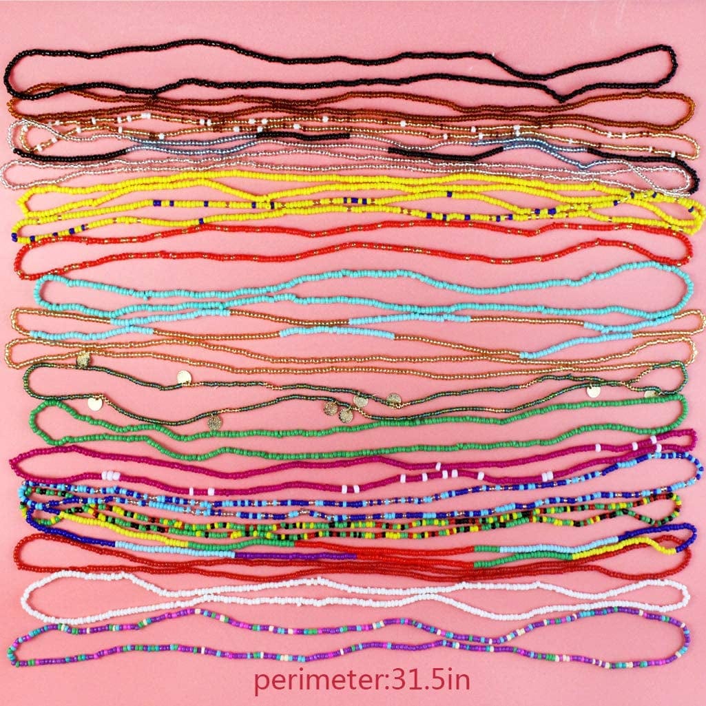 20 Pieces Elastic Waist Beads Body Chains Summer Jewelry Beads Chains African Waist Beads for Women Colorful Waist Belly Beads Chain Waist Beads Body Necklace Bracelet for Women Girls Weight Loss Apparel & Accessories > Jewelry > Body Jewelry mifengda