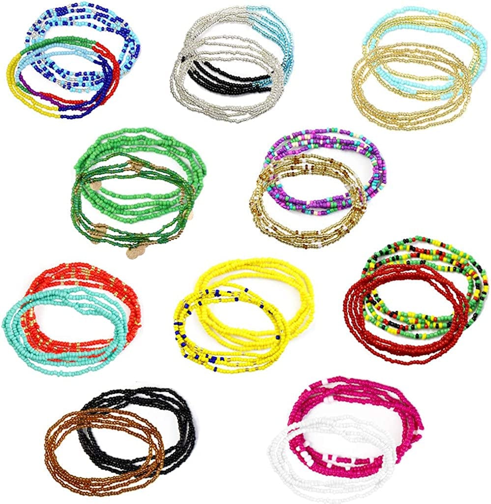 20 Pieces Elastic Waist Beads Body Chains Summer Jewelry Beads Chains African Waist Beads for Women Colorful Waist Belly Beads Chain Waist Beads Body Necklace Bracelet for Women Girls Weight Loss Apparel & Accessories > Jewelry > Body Jewelry mifengda