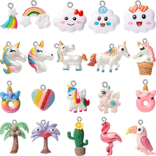 20 Pieces Unicorn Resin Charms for Jewelry Making Rainbow Cloud Flamingo Pendant for Kids Girls Earring Bracelet DIY Craft Unicorn Party Favors