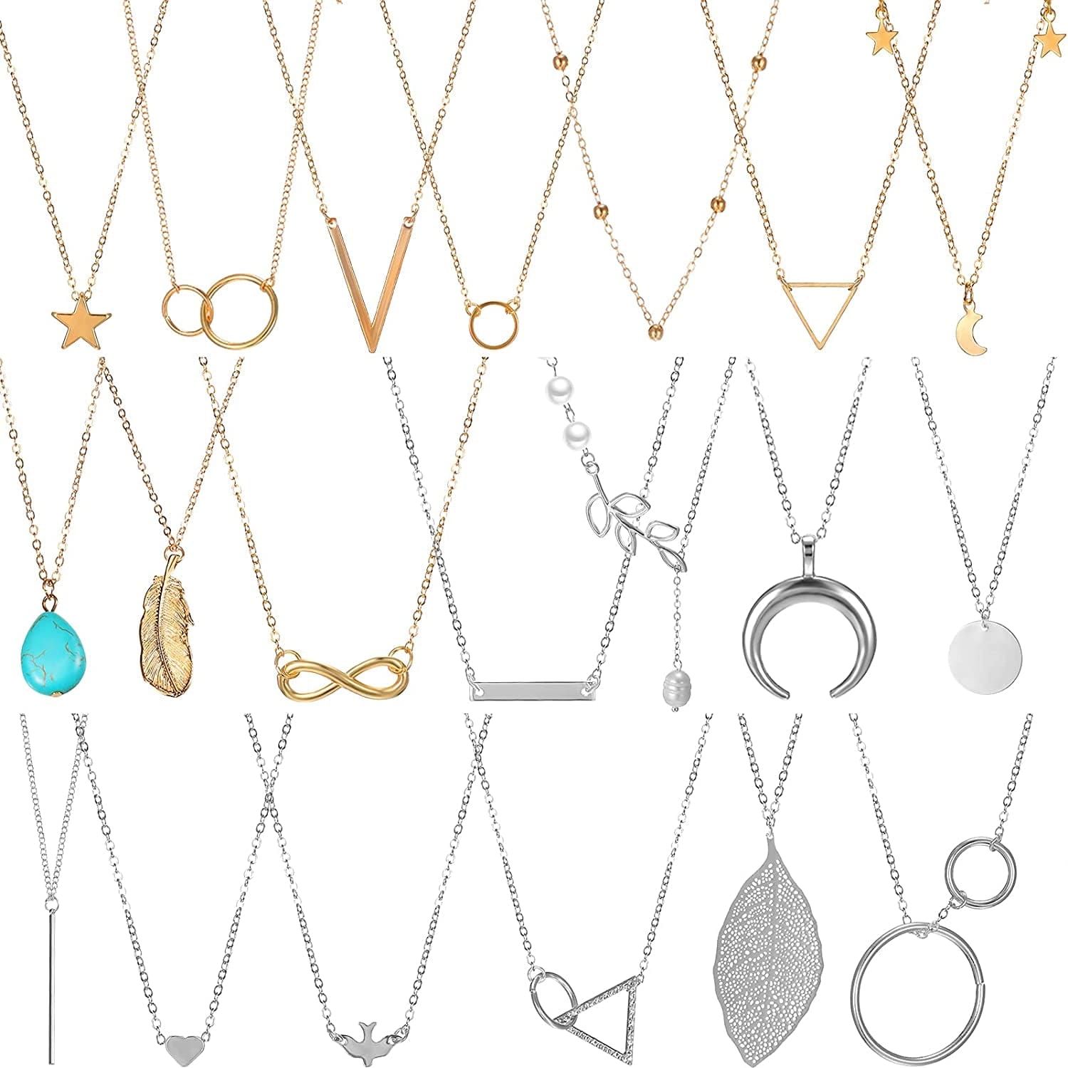 20 Pieces Valentine'S Day Long Pendant Necklace Y Tassel Leaf Circle Bar Necklace Simple Bar Layer Tassel Y Charm Necklace Set for Women Girls Delicate Style