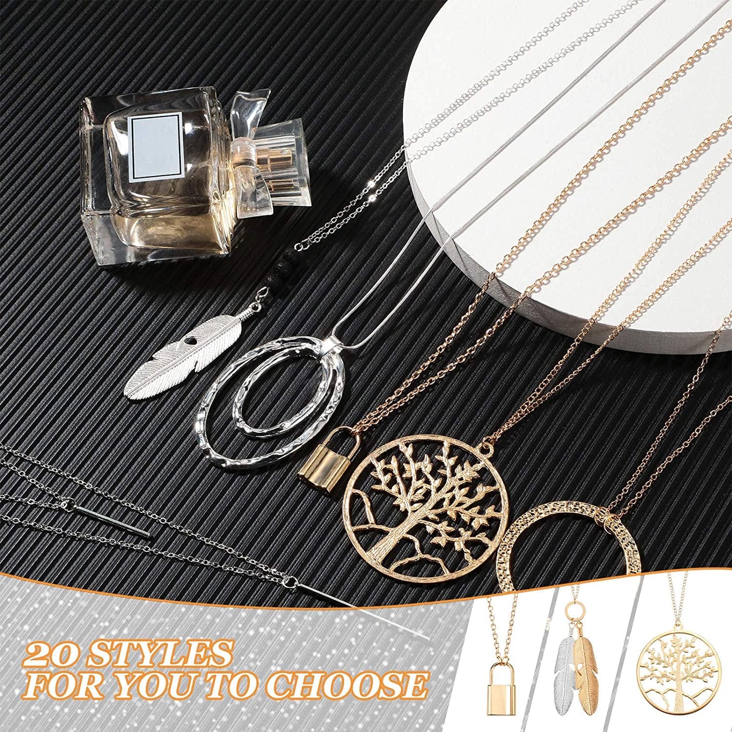 20 Pieces Valentine'S Day Long Pendant Necklace Y Tassel Leaf Circle Bar Necklace Simple Bar Layer Tassel Y Charm Necklace Set for Women Girls