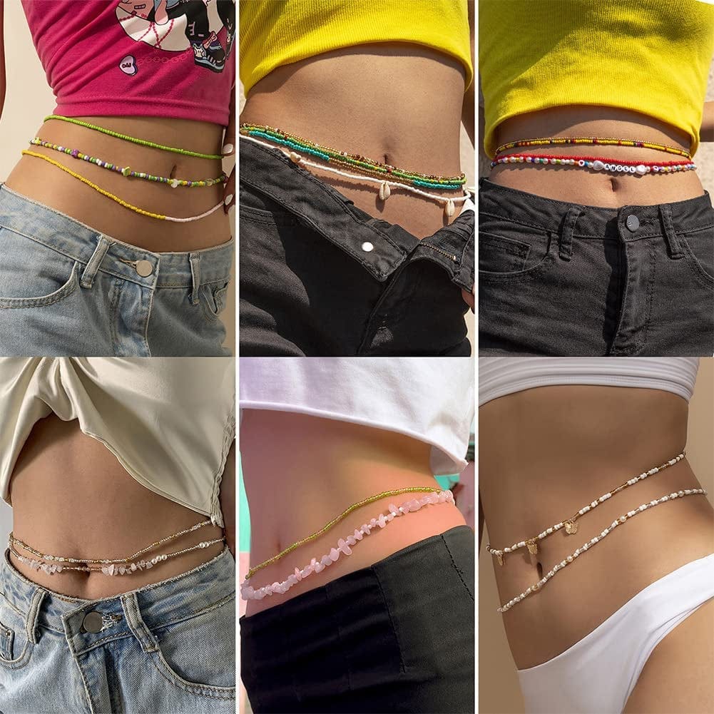 20 Pieces Waist Beads Jewelry Women Waist Gold Chain Colorful Body Chain Beach Bikini Belly Rhinestone Chains Waist Beads for Women Girls Summer Apparel & Accessories > Jewelry > Body Jewelry HaHaGirl