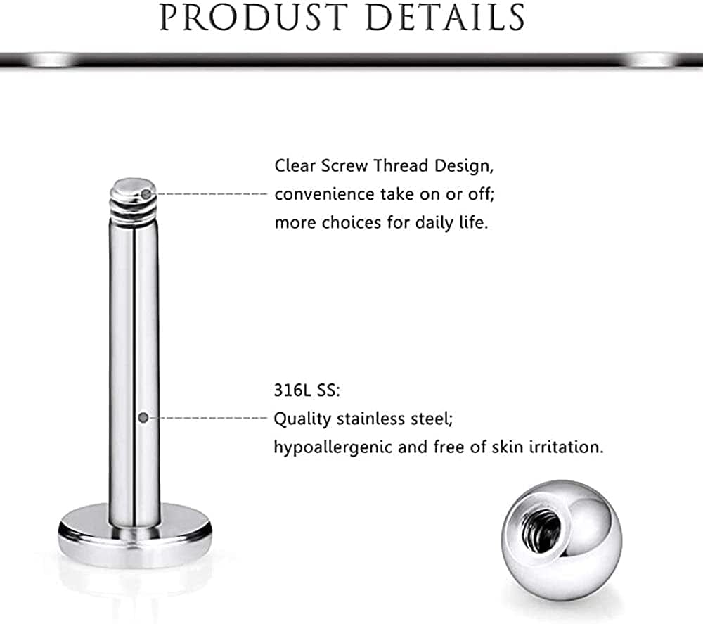 20 Style Surgical Steel Lip Rings Clear Diamond Cz Studs Tragus Horseshoe Ring Helix Hoop Earring Body Jewelry Piercing Retainer Durable and Practical Apparel & Accessories > Jewelry > Rings Generic