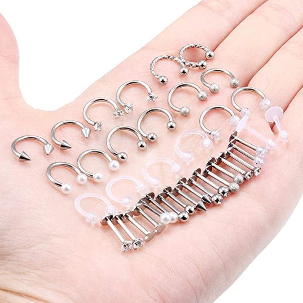 20 Style Surgical Steel Lip Rings Clear Diamond Cz Studs Tragus Horseshoe Ring Helix Hoop Earring Body Jewelry Piercing Retainer Durable and Practical Apparel & Accessories > Jewelry > Rings Generic