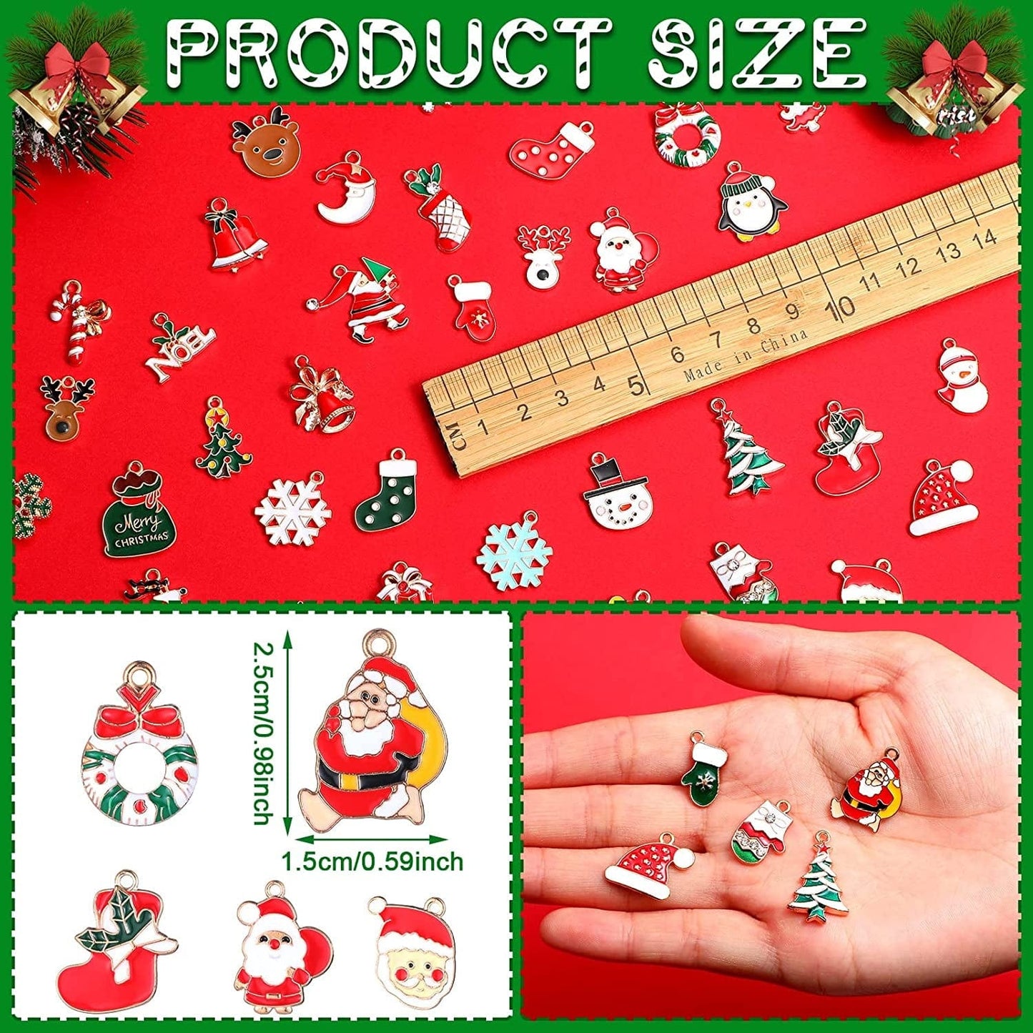 200 Pcs Christmas Charms for Jewelry Making Christmas Pendant Charm Alloy Charms Bulk Christmas Jewelry Metal Charms for Holiday Necklace Bracelet Earring Clothes DIY Ornaments Supplies