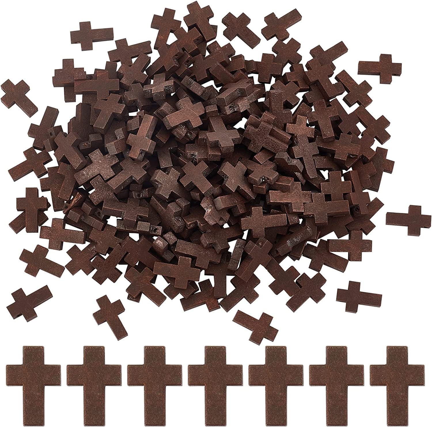 200Pcs 0.85X0.55Inch Wood Cross Charm Pendants Natural Wooden Small Cross Charms Pendants for Party Favors Necklace Jewelry Making DIY Easter Holidays Handmade Accessories Coconut Brown