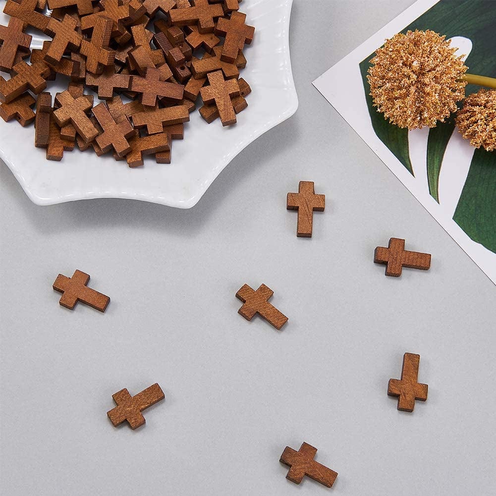 200Pcs 0.85X0.55Inch Wood Cross Charm Pendants Natural Wooden Small Cross Charms Pendants for Party Favors Necklace Jewelry Making DIY Easter Holidays Handmade Accessories