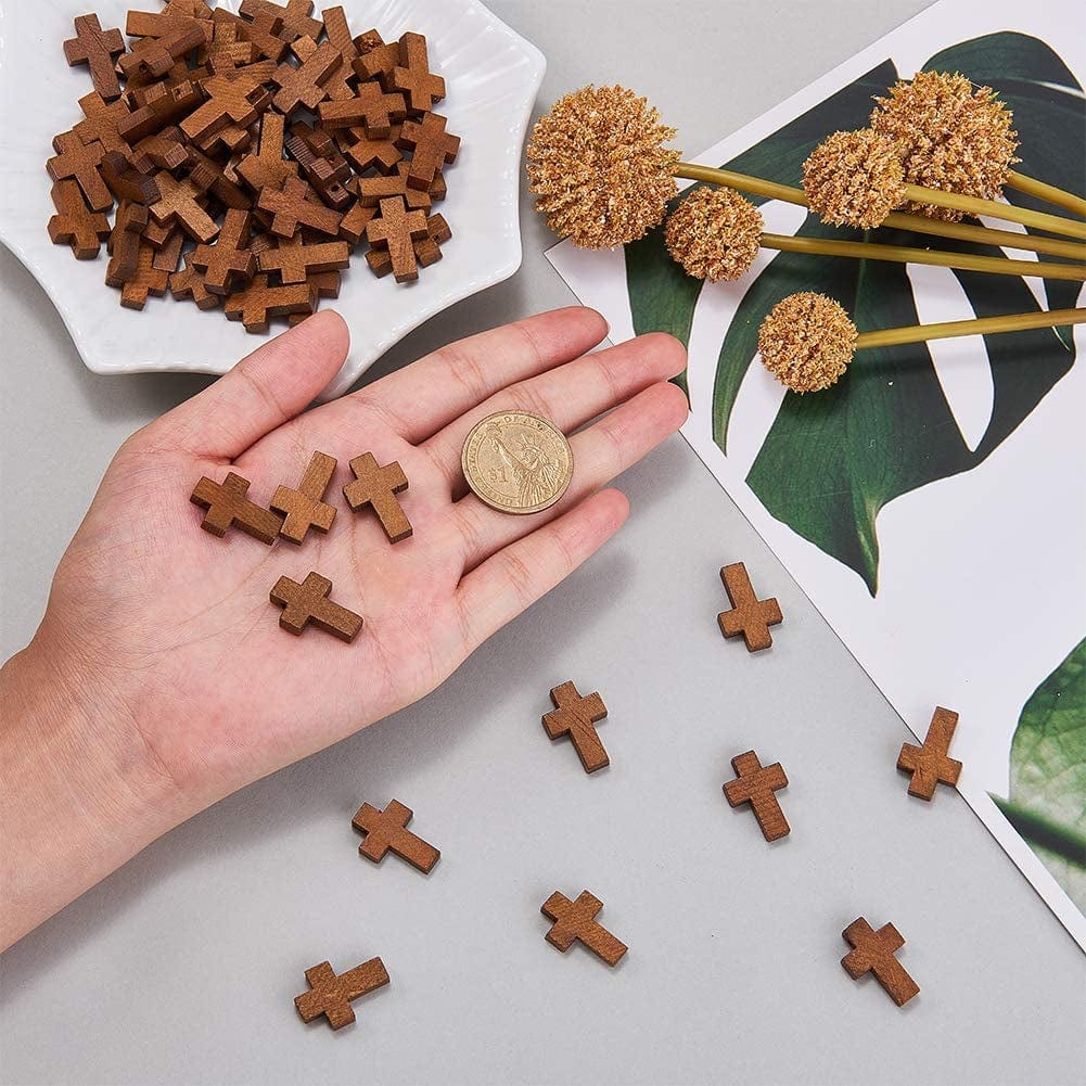 200Pcs 0.85X0.55Inch Wood Cross Charm Pendants Natural Wooden Small Cross Charms Pendants for Party Favors Necklace Jewelry Making DIY Easter Holidays Handmade Accessories