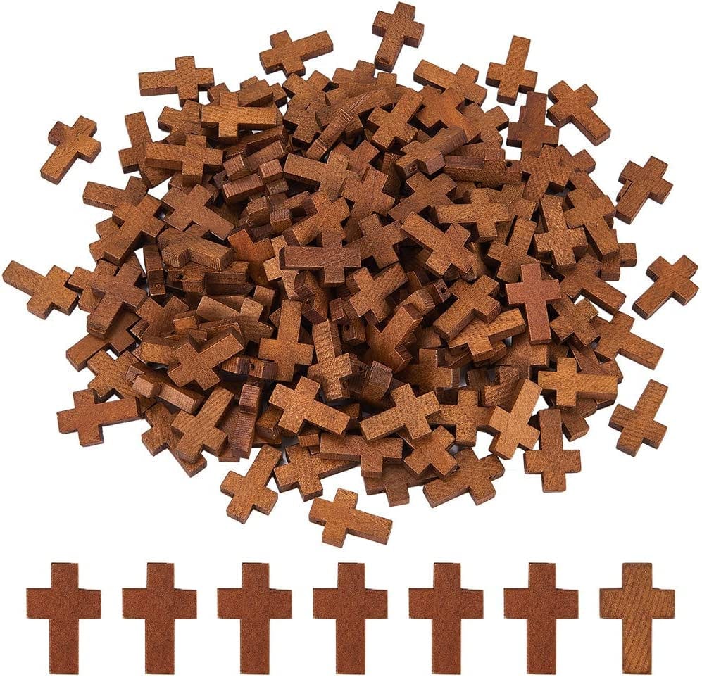 200Pcs 0.85X0.55Inch Wood Cross Charm Pendants Natural Wooden Small Cross Charms Pendants for Party Favors Necklace Jewelry Making DIY Easter Holidays Handmade Accessories Brown