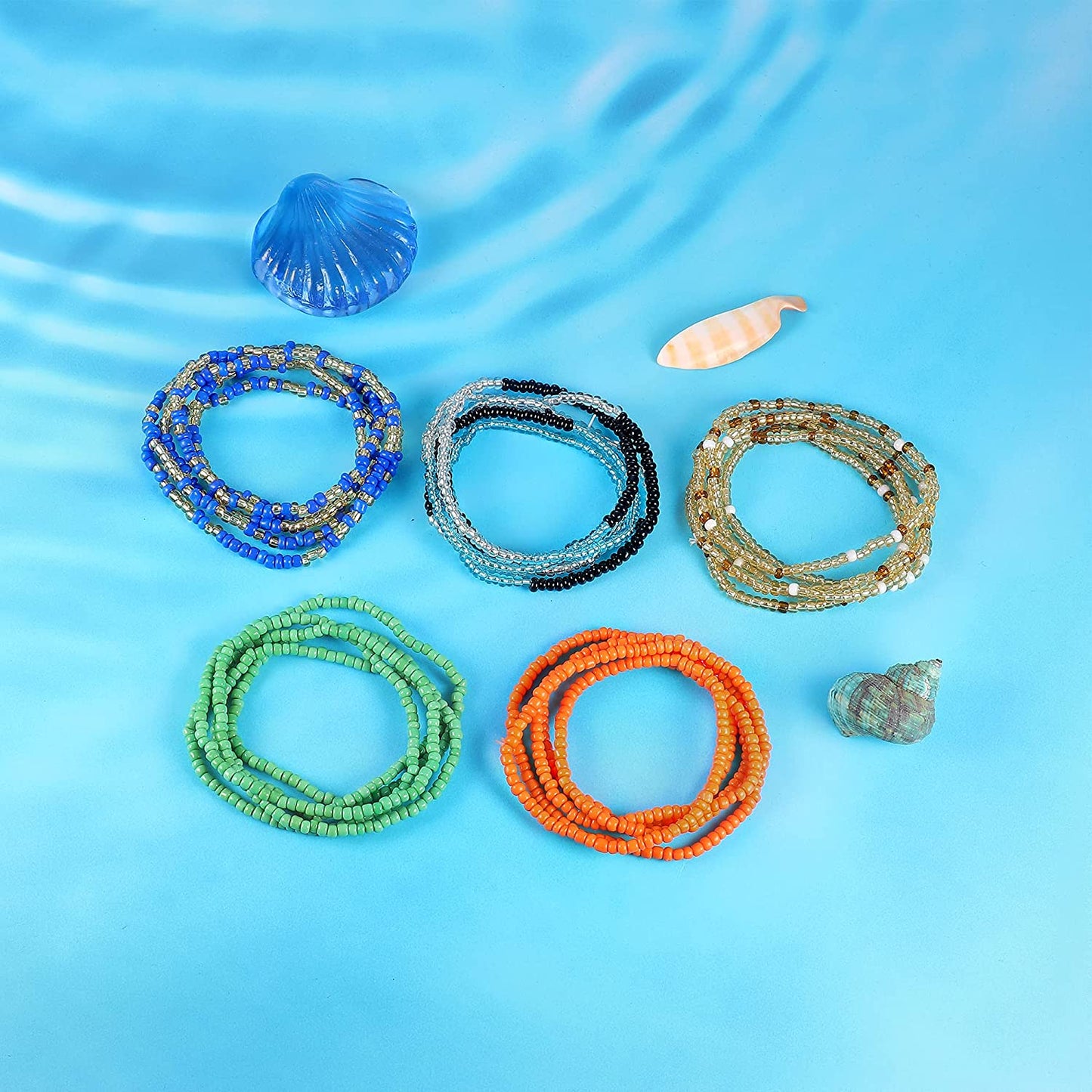 ORAZIO 32Pcs Waist Beads for Women Colorful Body Chains Set Elastic African Belly Beads Waist Beads Weight Loss Beaded Summer Bikini Jewelry Apparel & Accessories > Jewelry > Body Jewelry ORAZIO