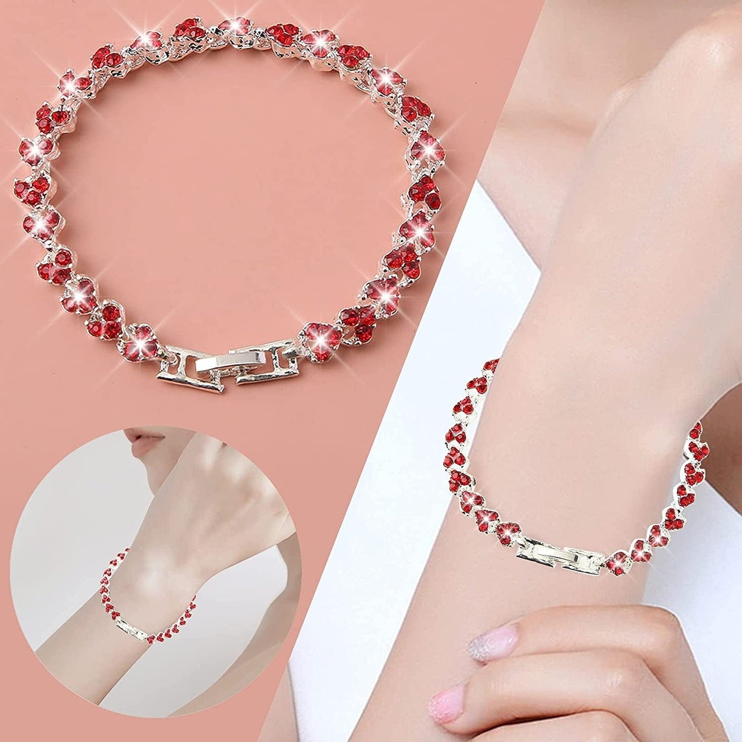 2022 Dainty Heart Zircon Tennis Bracelets for Women Elegant Love Rhinestones Chain Bracelet Stackable Wedding Jewelry Birthday Mothers Valentines Day Gifts Apparel & Accessories > Jewelry > Bracelets Generic