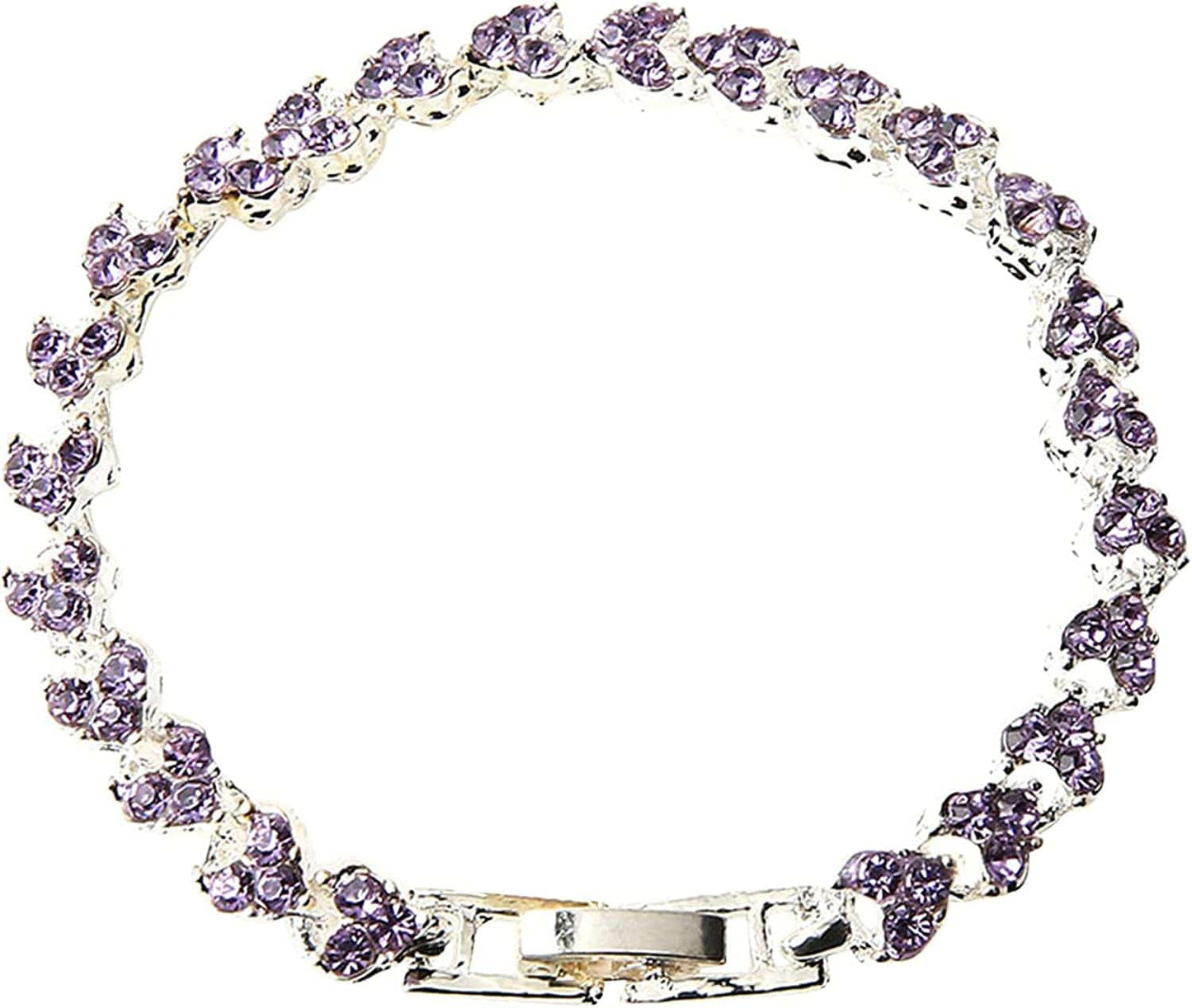 2022 Dainty Heart Zircon Tennis Bracelets for Women Elegant Love Rhinestones Chain Bracelet Stackable Wedding Jewelry Birthday Mothers Valentines Day Gifts Apparel & Accessories > Jewelry > Bracelets Generic Purple,Silver 8*6*2