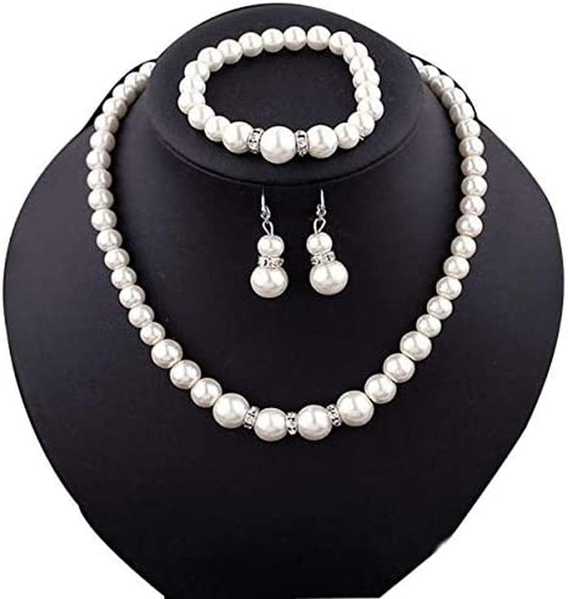 2022 Natural Freshwater Pearl Necklace Set Includes Stunning Bracelet and Earrings Jewelry Gift for Women, Silver, One Size (Hot Sales Today) Silver / One Size