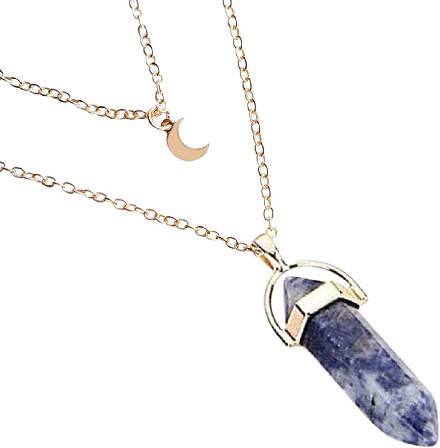 2022 Necklace for Women Girls,Multi Layered Choker Chain Necklaces Hexagonal Bullet Gothic Natural Stone Moon Supernatural Pentagram Pendant Women Party Festival and Birthday Gift D / One Size