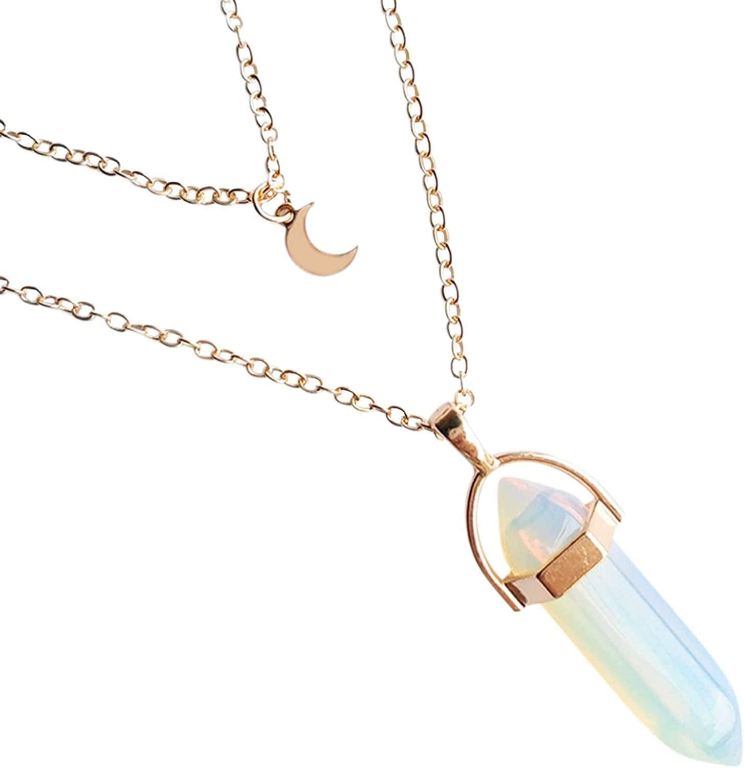 2022 Necklace for Women Girls,Multi Layered Choker Chain Necklaces Hexagonal Bullet Gothic Natural Stone Moon Supernatural Pentagram Pendant Women Party Festival and Birthday Gift C-1 / ONE SIZE