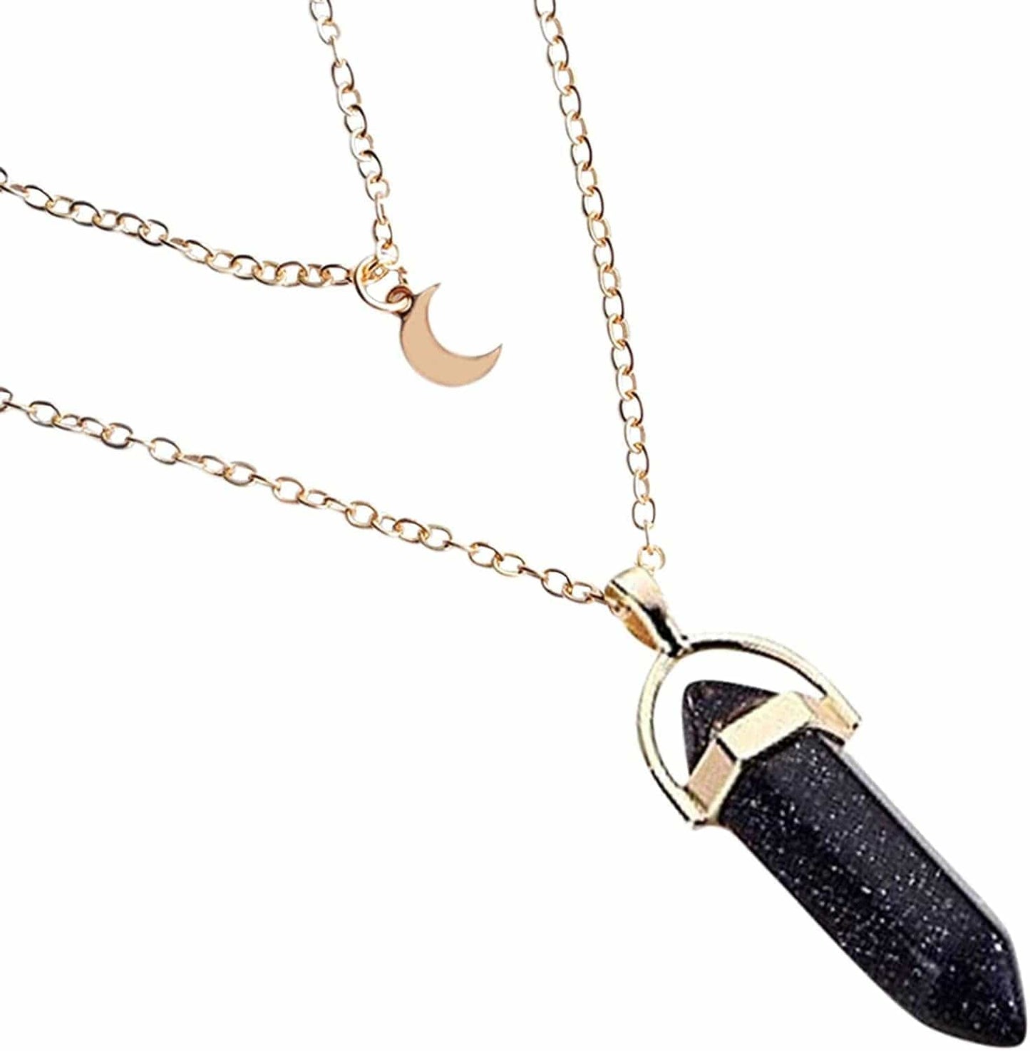 2022 Necklace for Women Girls,Multi Layered Choker Chain Necklaces Hexagonal Bullet Gothic Natural Stone Moon Supernatural Pentagram Pendant Women Party Festival and Birthday Gift E / One Size