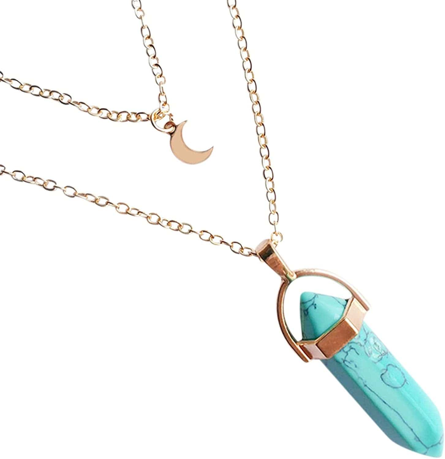 2022 Necklace for Women Girls,Multi Layered Choker Chain Necklaces Hexagonal Bullet Gothic Natural Stone Moon Supernatural Pentagram Pendant Women Party Festival and Birthday Gift B / One Size