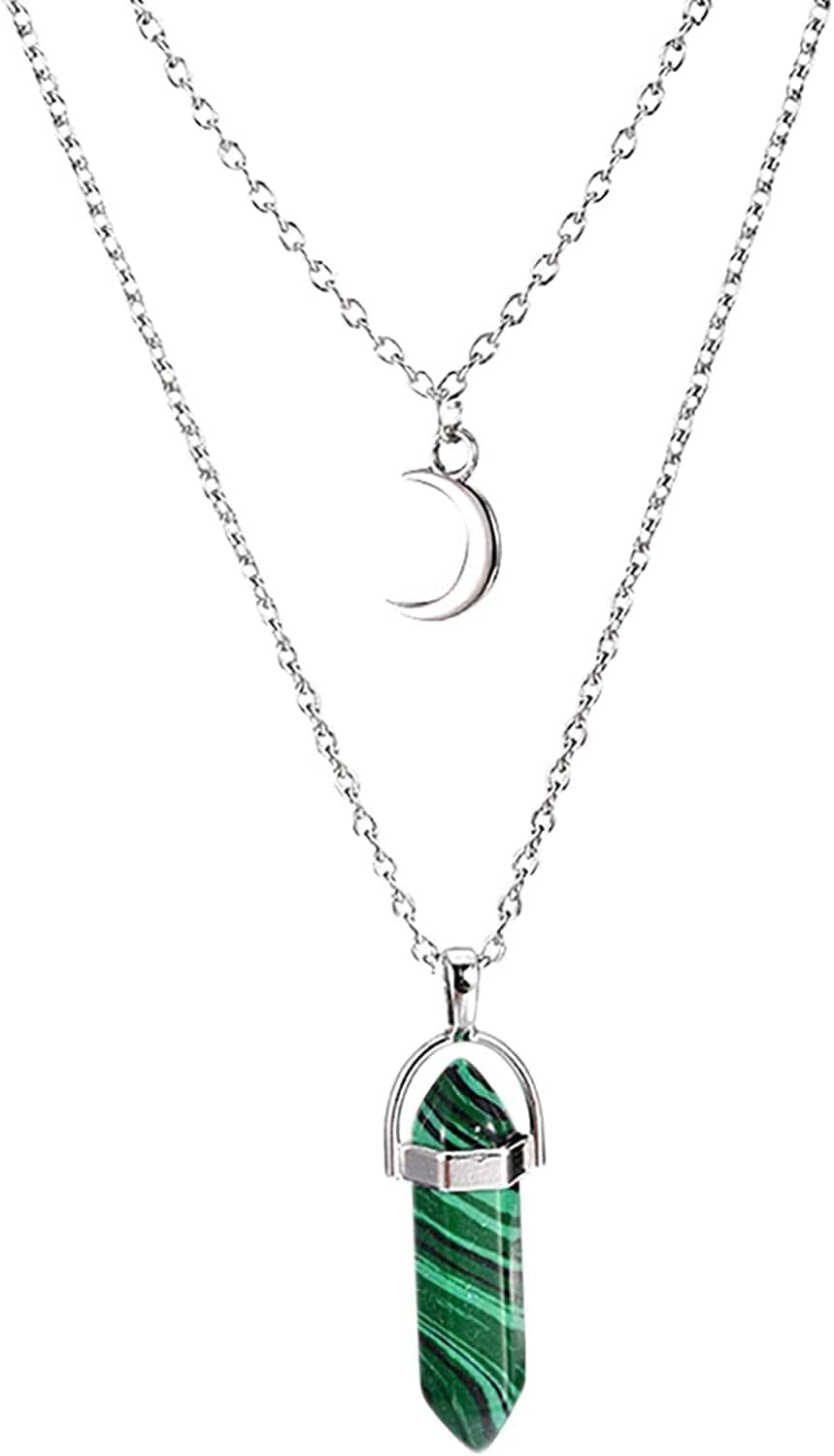 2022 Necklace for Women Girls,Multi Layered Choker Chain Necklaces Hexagonal Bullet Gothic Natural Stone Moon Supernatural Pentagram Pendant Women Party Festival and Birthday Gift silvery D / One Size