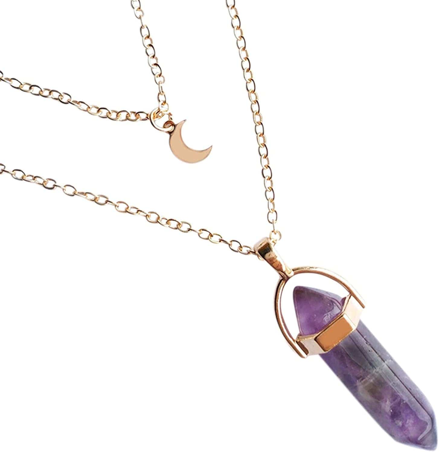 2022 Necklace for Women Girls,Multi Layered Choker Chain Necklaces Hexagonal Bullet Gothic Natural Stone Moon Supernatural Pentagram Pendant Women Party Festival and Birthday Gift G / One Size