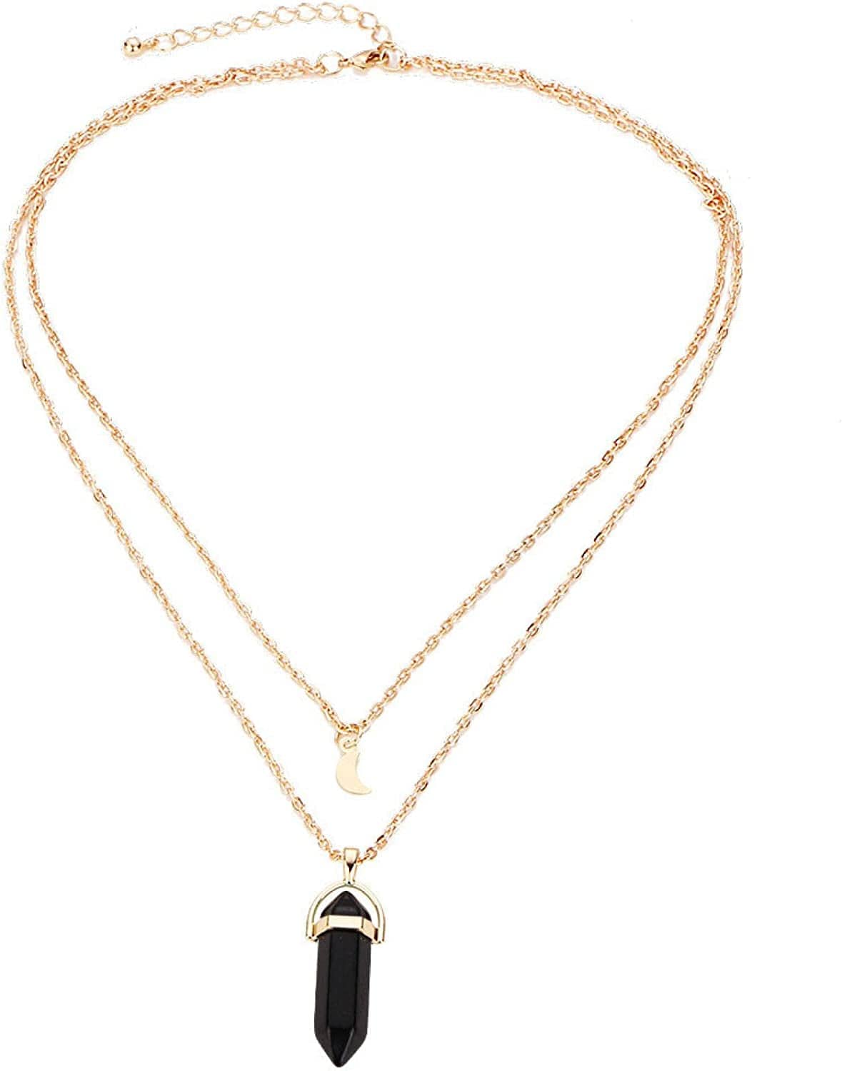 2022 Necklace for Women Girls,Multi Layered Choker Chain Necklaces Hexagonal Bullet Gothic Natural Stone Moon Supernatural Pentagram Pendant Women Party Festival and Birthday Gift