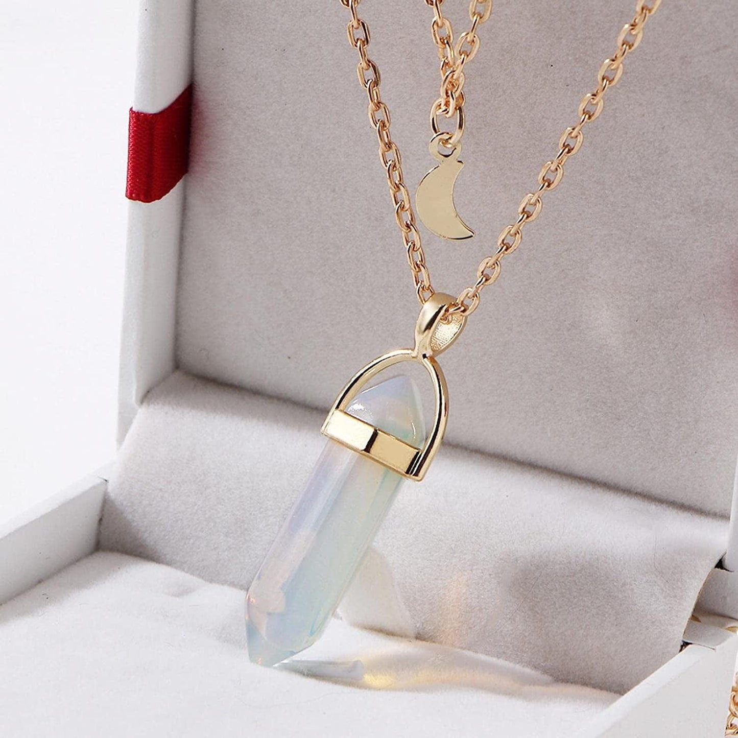 2022 Necklace for Women Girls,Multi Layered Choker Chain Necklaces Hexagonal Bullet Gothic Natural Stone Moon Supernatural Pentagram Pendant Women Party Festival and Birthday Gift