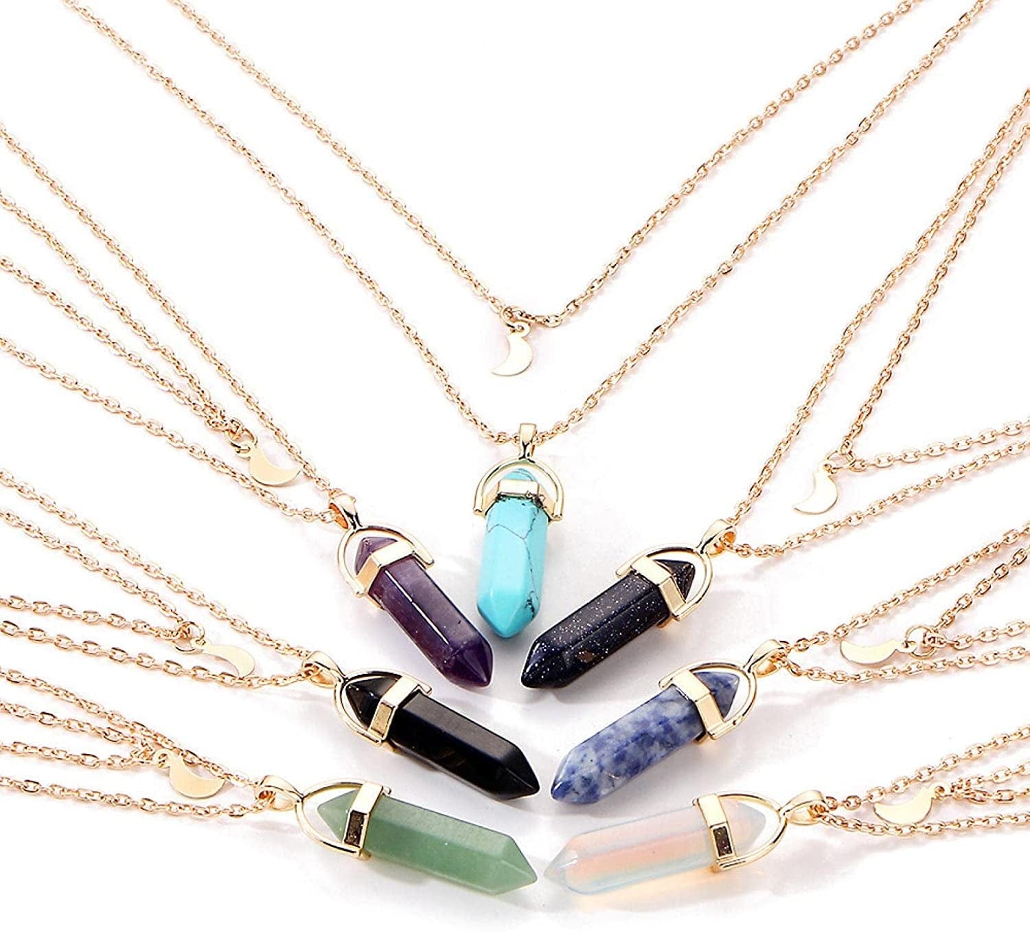 2022 Necklace for Women Girls,Multi Layered Choker Chain Necklaces Hexagonal Bullet Gothic Natural Stone Moon Supernatural Pentagram Pendant Women Party Festival and Birthday Gift