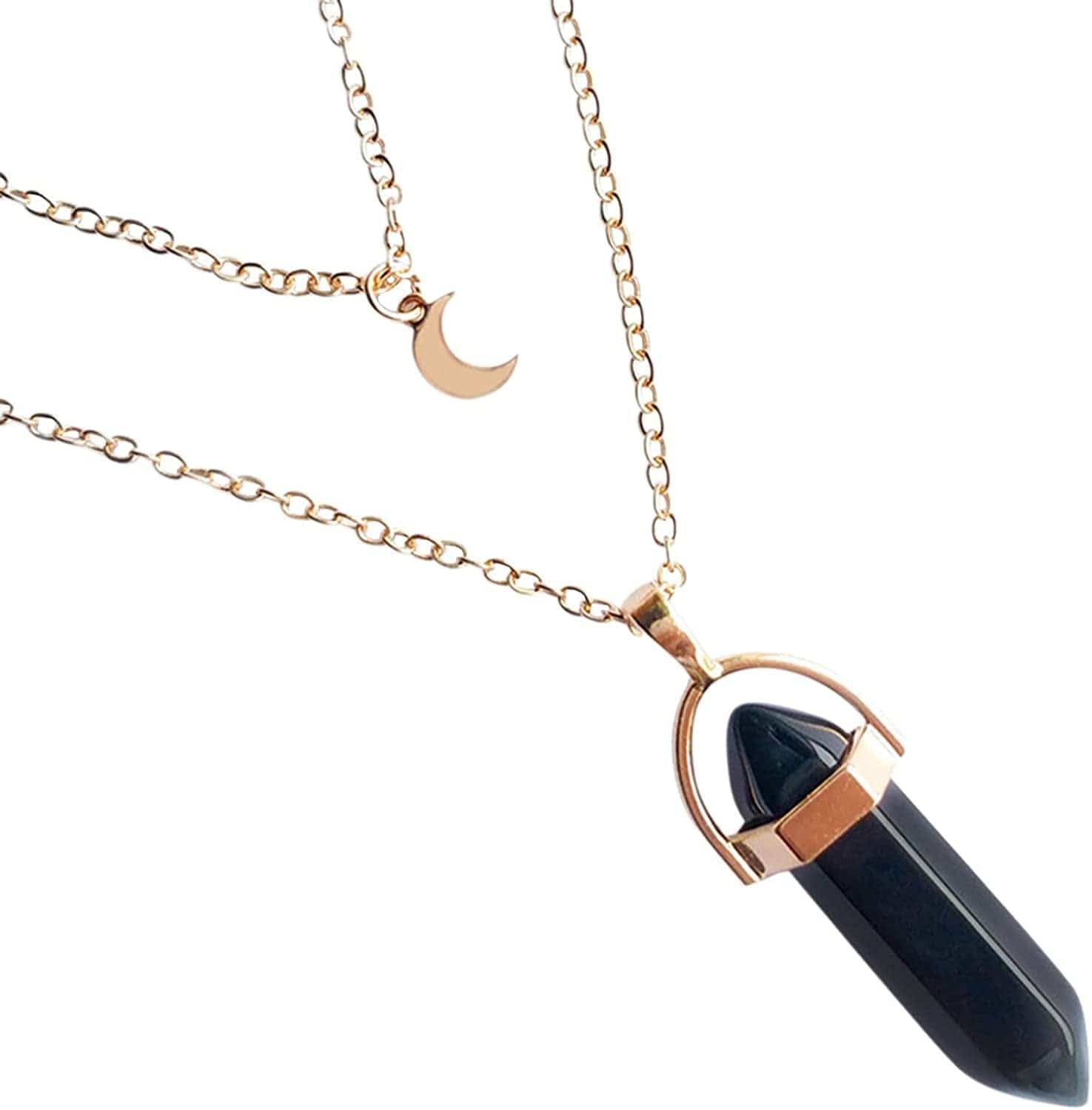 2022 Necklace for Women Girls,Multi Layered Choker Chain Necklaces Hexagonal Bullet Gothic Natural Stone Moon Supernatural Pentagram Pendant Women Party Festival and Birthday Gift A / One Size