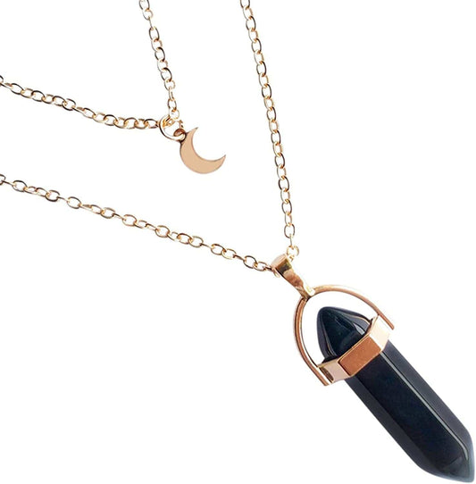 2022 Necklace for Women Girls,Multi Layered Choker Chain Necklaces Hexagonal Bullet Gothic Natural Stone Moon Supernatural Pentagram Pendant Women Party Festival and Birthday Gift A / One Size