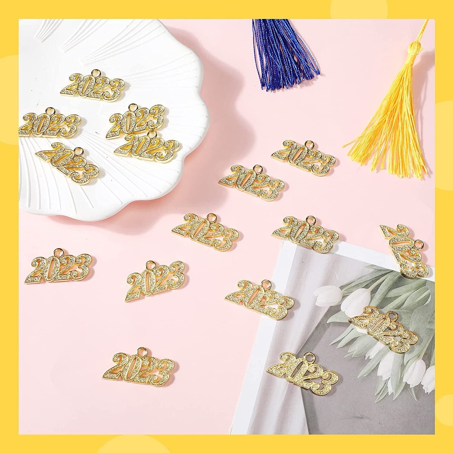 2023 Graduation Tassel Charm Gold Jewelry 2023 Year Charm for Graduation Tassel Graduation Hat Necklace Pendant Accessory DIY Making