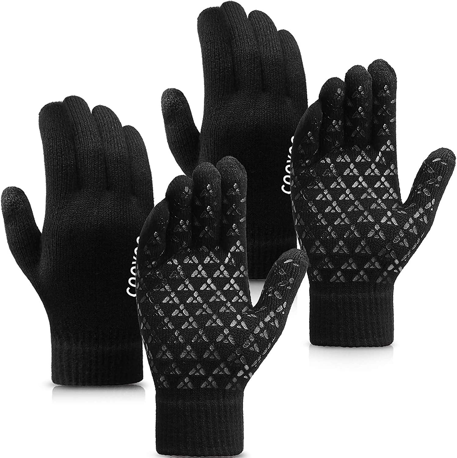 Winter Gloves for Women and Men 1/2/3 Pairs,Upgraded Touch Screen Gloves,Anti-Slip Silicone Gel- Thermal Soft Wool Lining Apparel & Accessories > Clothing Accessories > Gloves & Mittens COOYOO 02-2 Pairs(black) Medium