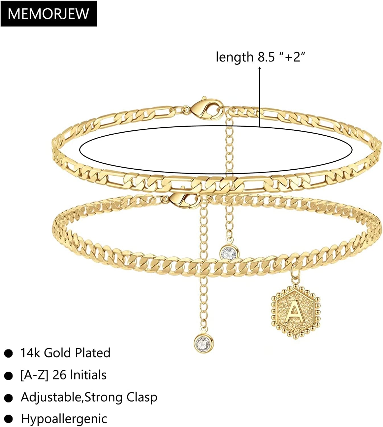 Memorjew Initial Ankle Bracelet for Women, 14K Gold Plated Handmade Double Layered Anklet Letter Initial Anklets Jewelry Gifts for Women Teen Girls Apparel & Accessories > Jewelry > Anklets Memorjew