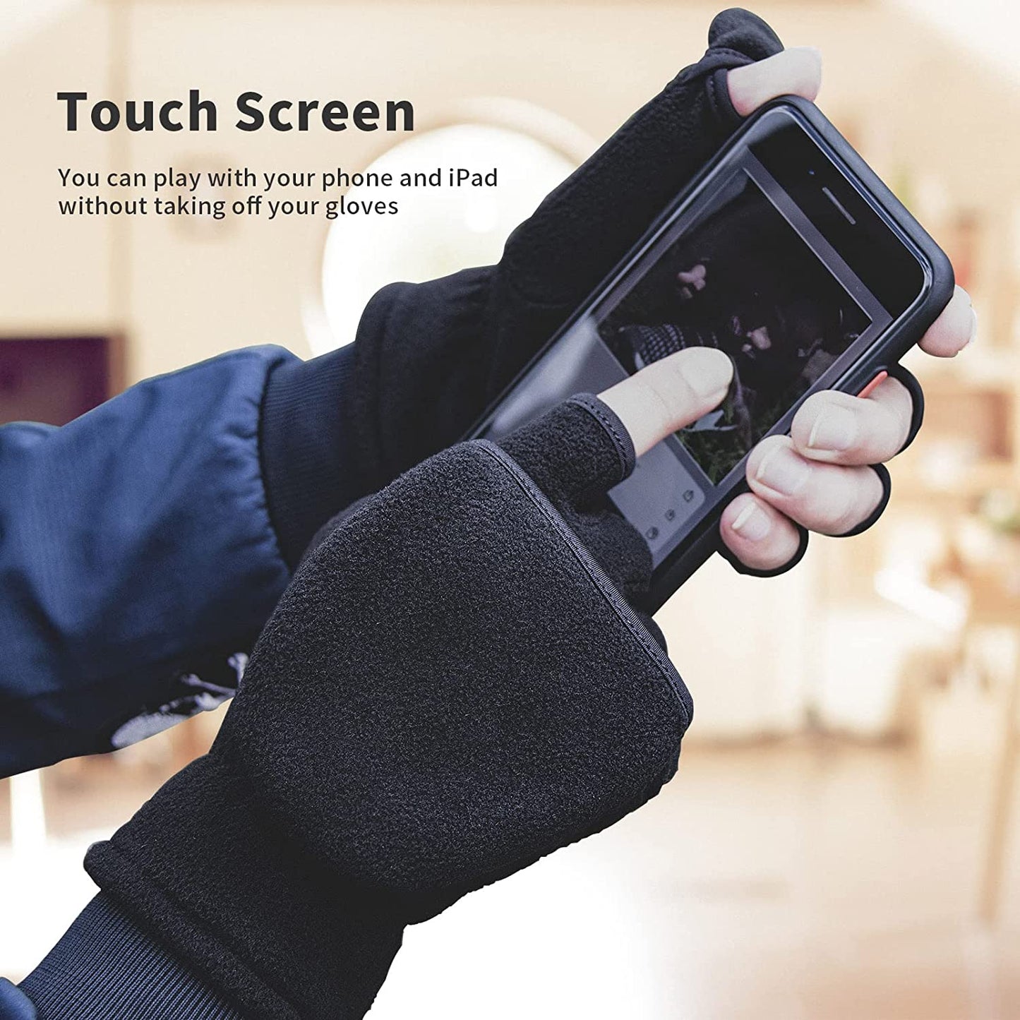 Winter Convertible Gloves Flip Top Mittens Warm Polar Fleece for Winter Running Painting Texting Photographing for Men Women Apparel & Accessories > Clothing Accessories > Gloves & Mittens Bessteven