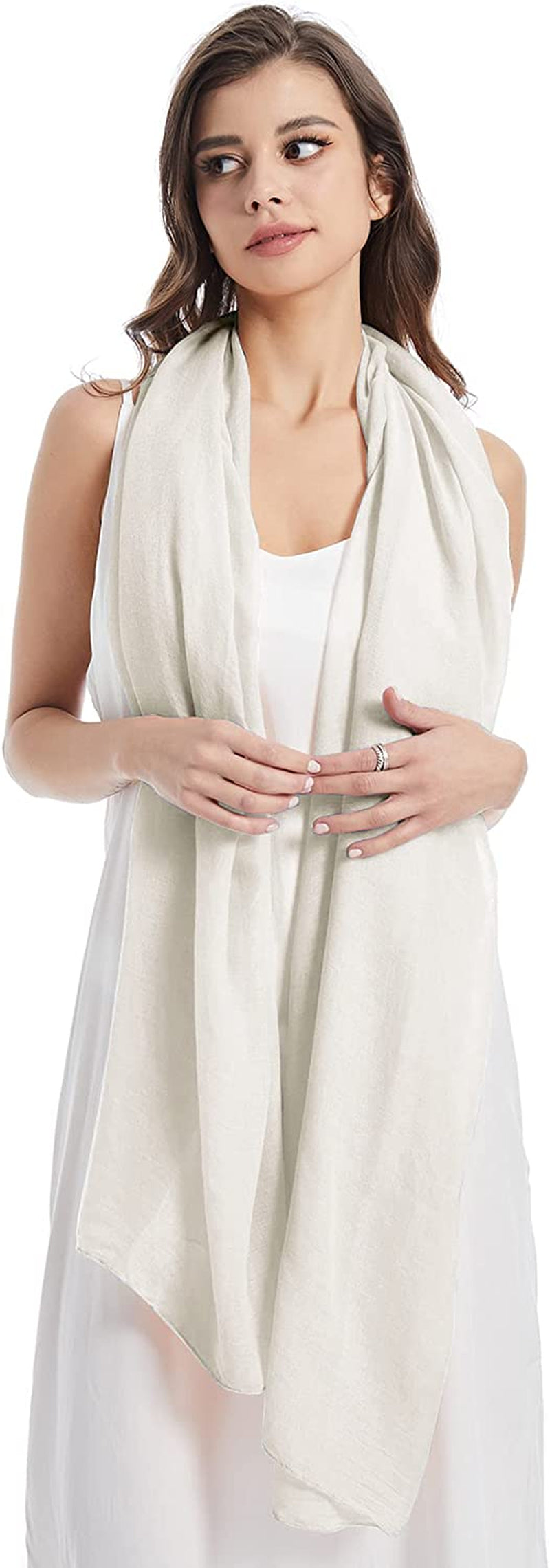 Missshorthair Womens Solid Color Scarfs Long Lightweight Scarf for Women Large Sheer Wrap Shawl Apparel & Accessories > Clothing Accessories > Scarves & Shawls MissShorthair Cream