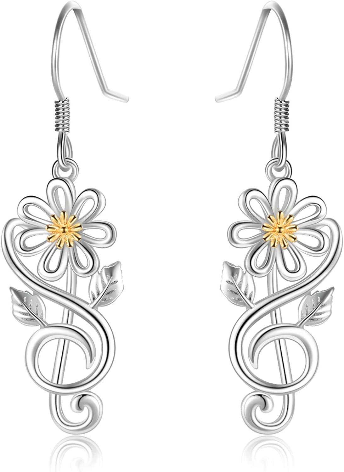 Daisy Earrings,Rose Earrings,Lotus Earrings,Sunflower Earrings Sterling Silver Gold Plated Filigree Flower Leverback Dangle Earrings for Women Girls Apparel & Accessories > Jewelry > Earrings LUHE A Daisy earrings with music note