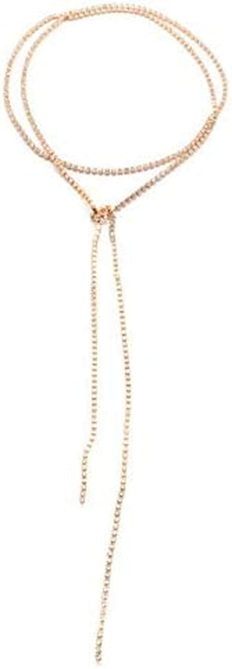 Kercisbeauty Muti Row Boho Tennis Chain Rhinestones Choker Long Chain Necklace for Women and Girls Jewelry (Gold) Apparel & Accessories > Jewelry > Necklaces Kercisbeauty Gold