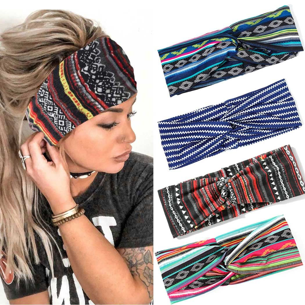 Gortin Boho Headbands Criss Cross Hair Bands Stretch Yoga Sweatband Turban Tie Dye Wide Head Wraps Twist Head Bands for Women and Girls4 Pcs (A-Tie Dye) Apparel & Accessories > Clothing Accessories > Bandanas & Headties GORTIN I-Stripe