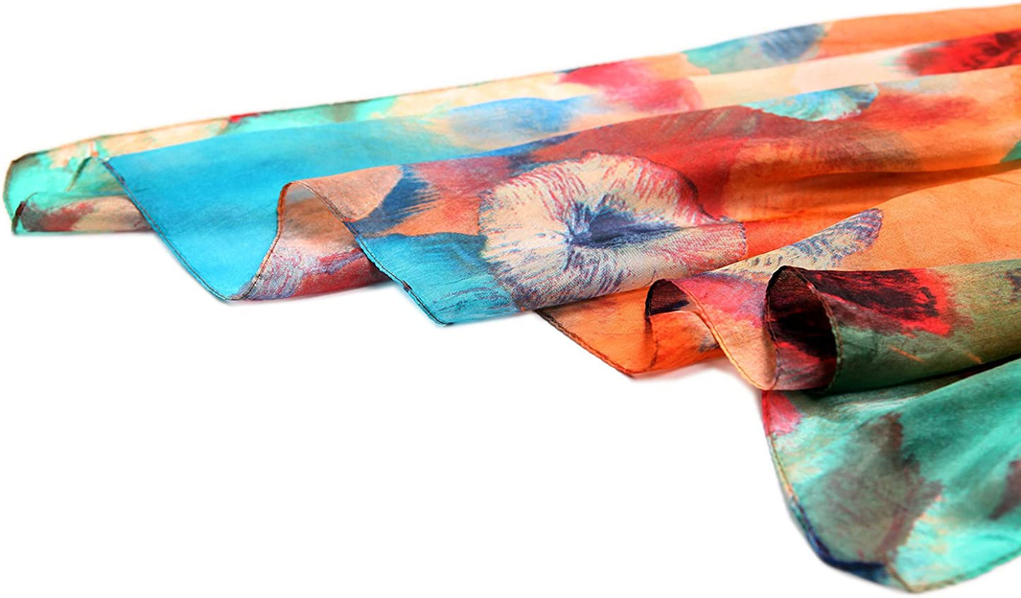 Women Fashion Silk Scarf Oblong Floral Oversize Soft Shawl Beach Wrap Apparel & Accessories > Clothing Accessories > Scarves & Shawls Just4Beauty
