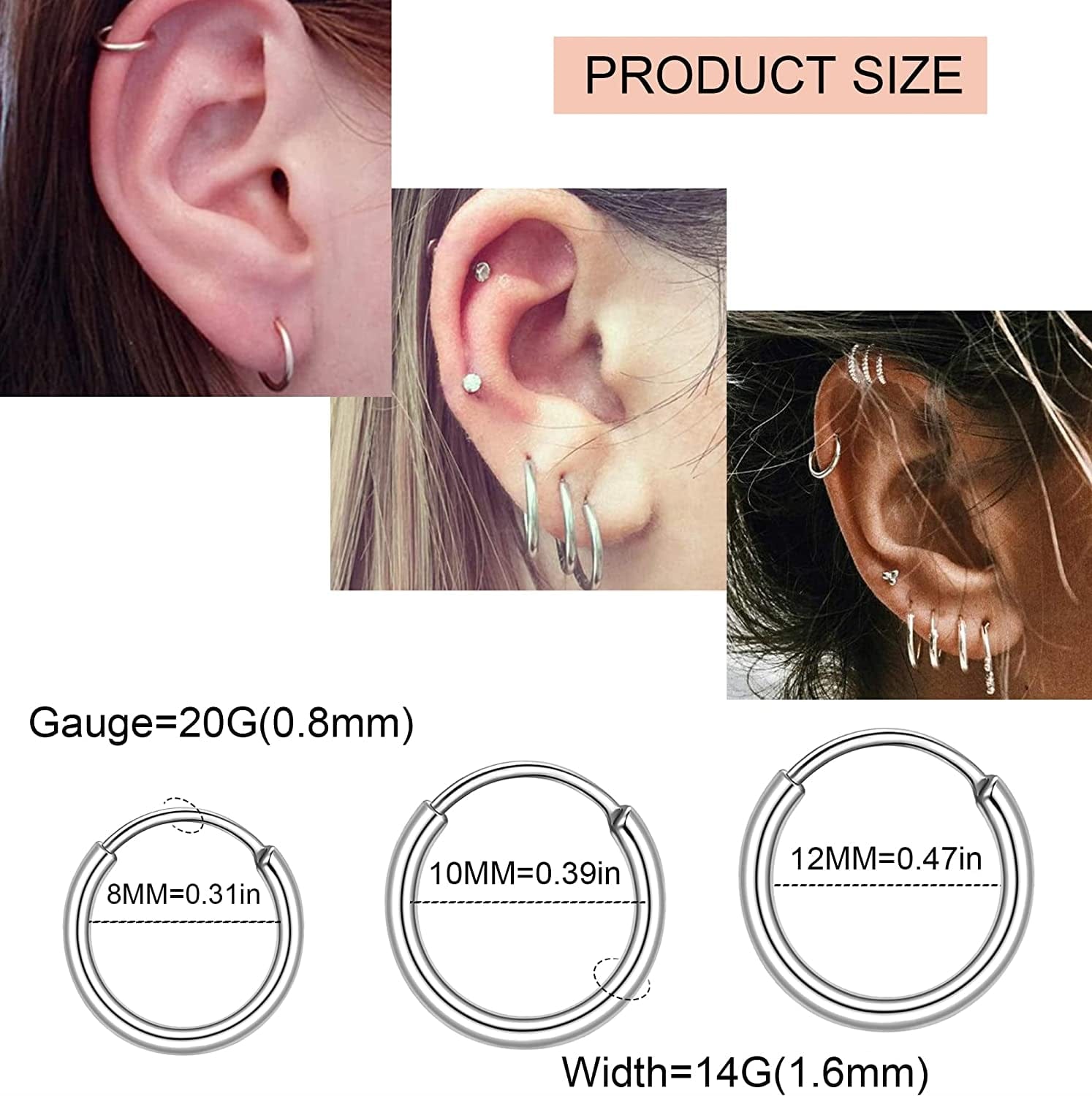 20G Stainless Steel Stud Earrings for Women Men CZ Heart Star Moon Flat Back Earrings Cartilage Earrings Stud Hoops Helix Tragus Daith Earrings Piercing Jewelry