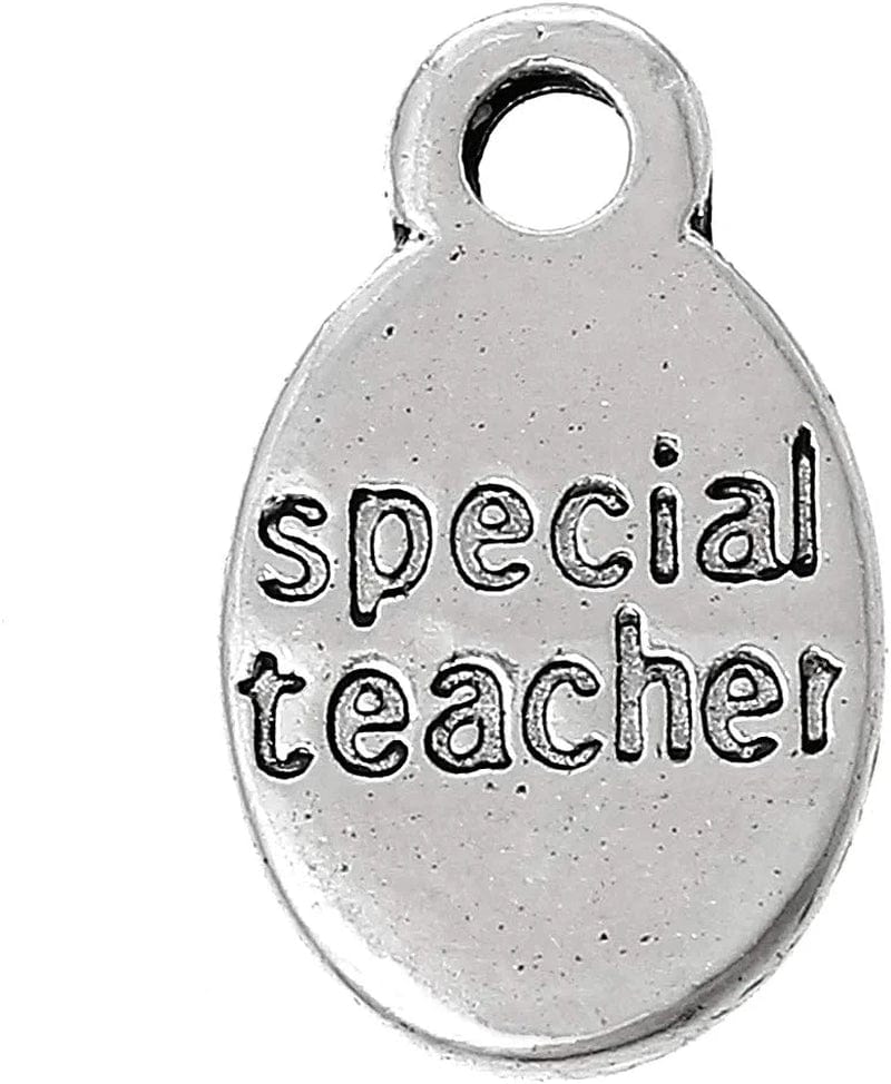 20Pc Antiqued Silver Alloy Blank round Charms Pendants 24Mm (1") Dia 8#. Message " Special Teacher "