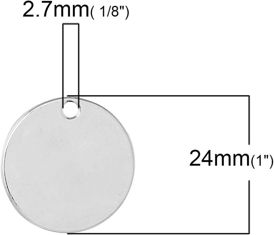 20Pc Antiqued Silver Alloy Blank round Charms Pendants 24Mm (1") Dia