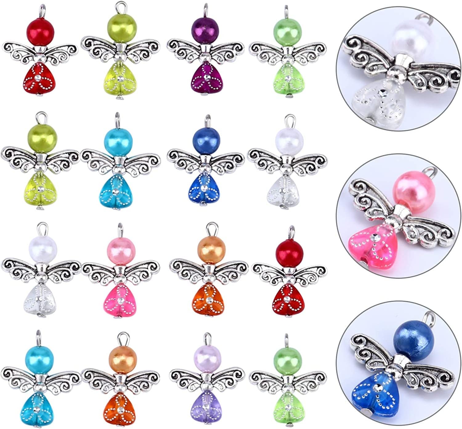 20Pcs Angel Wing Charm Colorful Angel Pendant Pearl Beads Jewelry Making DIY Crafting Accessories for Necklace Bracelet Earring(Mixed)