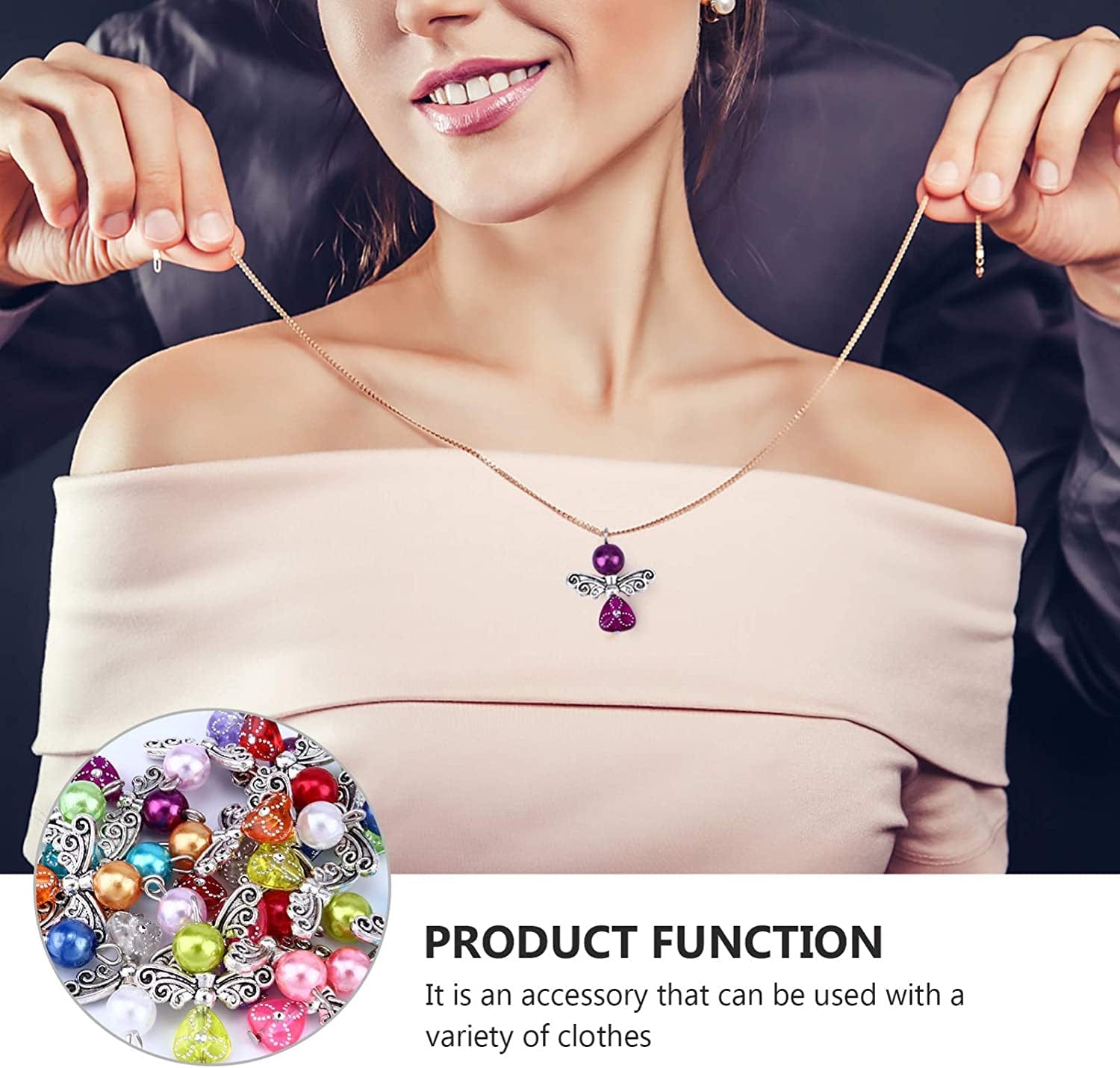 20Pcs Angel Wing Charm Colorful Angel Pendant Pearl Beads Jewelry Making DIY Crafting Accessories for Necklace Bracelet Earring(Mixed)