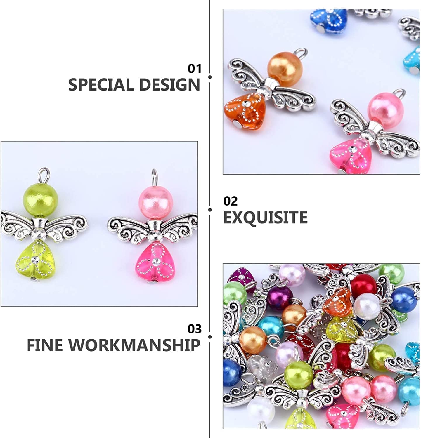 20Pcs Angel Wing Charm Colorful Angel Pendant Pearl Beads Jewelry Making DIY Crafting Accessories for Necklace Bracelet Earring(Mixed)