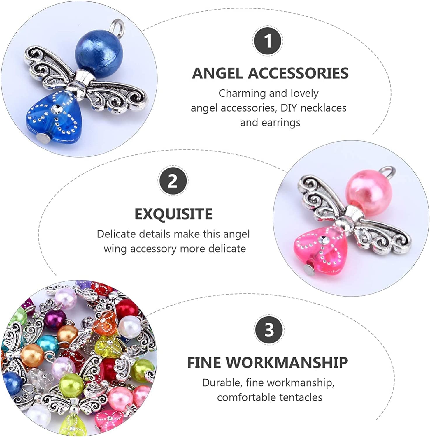 20Pcs Angel Wing Charm Colorful Angel Pendant Pearl Beads Jewelry Making DIY Crafting Accessories for Necklace Bracelet Earring(Mixed)