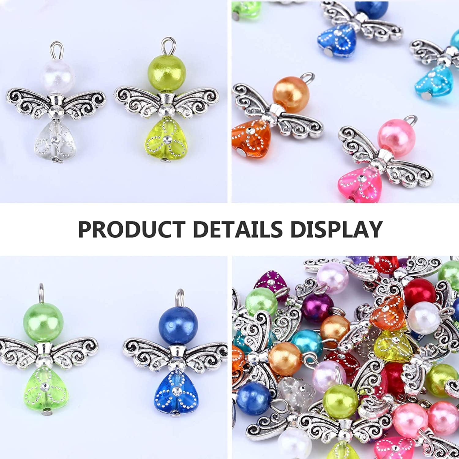20Pcs Angel Wing Charm Colorful Angel Pendant Pearl Beads Jewelry Making DIY Crafting Accessories for Necklace Bracelet Earring(Mixed)